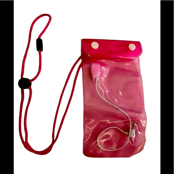 Hot Pink Vinyl Cell Phone Waterproof Case on an adjustable cord - Picture 2 of 3